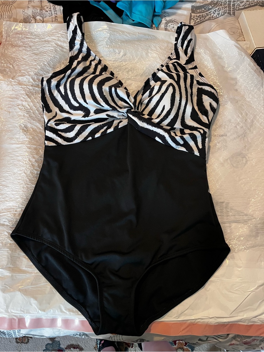 Black One-Piece Swimsuit with Zebra Print Top